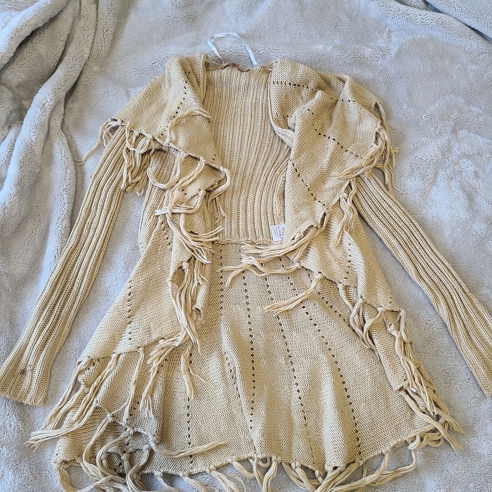 Belldini Cream Fringed Cardigan